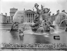 A fountain with sculpture depicting Perseus and Andromeda at Holkham Hall, Norfolk, February, 1929. Artist: Nathaniel Lloyd