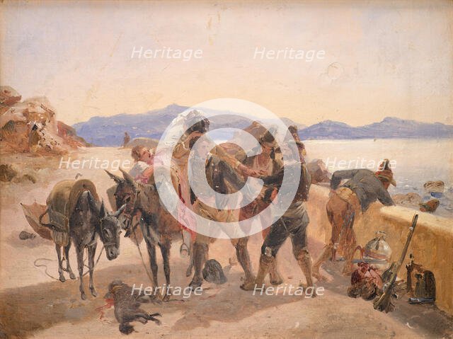 Robbers Attacking Travellers, 1836. Creator: Johann Baptist Kirner.