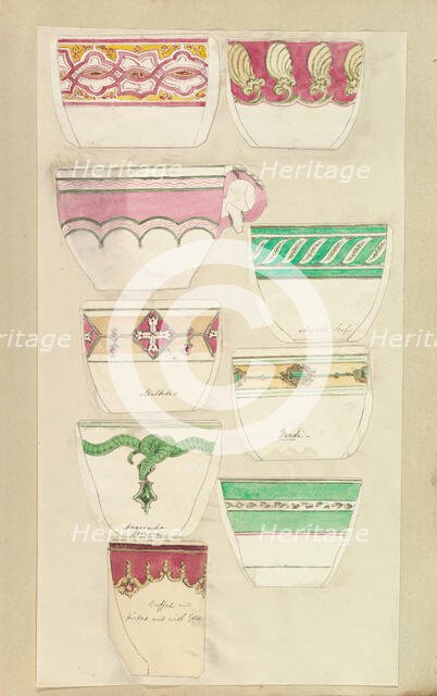 Nine Designs for Decorated Cups, 1845-55. Creator: Alfred Crowquill.