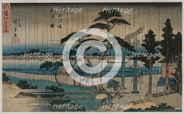 Picture of Light Rain on the Embankment of the Sumida River..., late 1830s or early 1840s. Creator: Ando Hiroshige (Japanese, 1797-1858).