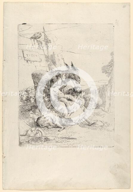 A Mother with two Children, from the Scherzi, ca. 1740. Creator: Giovanni Battista Tiepolo.