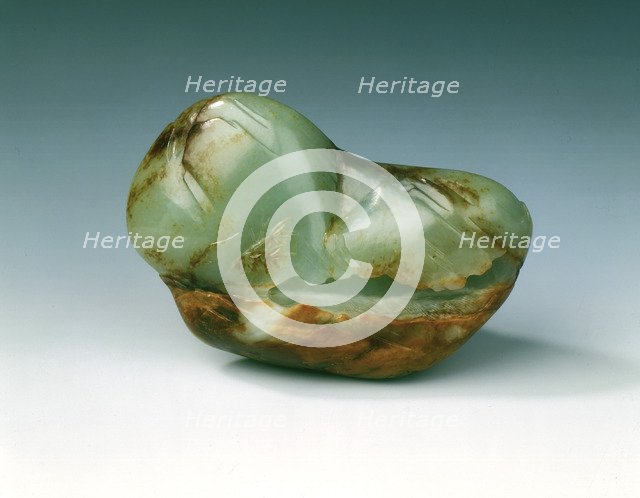 Jade landscape pebble of tethered horse and scholar, early Qing dynasty, China, late 17th century. Artist: Unknown