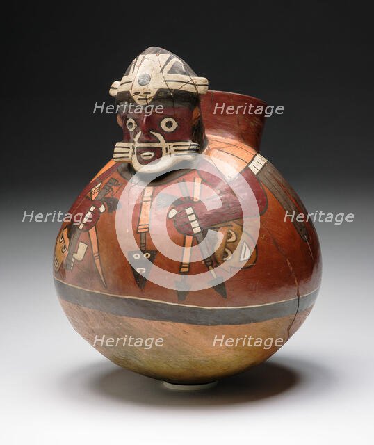 Effigy Drum in the Form of a Masked Warrior Holding Trophy Heads and Darts, 180 B.C./A.D. 500. Creator: Unknown.