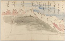 The Mont Blanc range from near Chamonix (recto): Sketches of the Mont Blanc range from the..., 1843. Creator: John Ruskin.