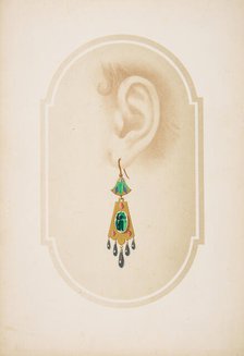 Design for an earring with a green scarab, 19th century. Creator: Anon.