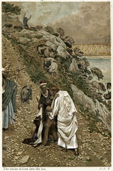 Jesus casting devils out of a kneeling man, c1890. Artist: Unknown