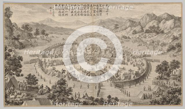 Khan of Bada Shan Presenting Tribute: from Battle Scenes of the Quelling of Rebellions…, c. 1765-177 Creator: Jean Damascene Sallusti (Italian, d. 1781).