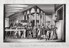 Interior view of a horse sale yard, possibly Tattersall's, Hyde Park Corner, London, c1830.          Artist: Anon