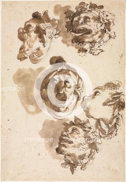 Five Grotesque Heads, second half 1700s. Creator: Gaetano Gandolfi (Italian, 1734-1802).
