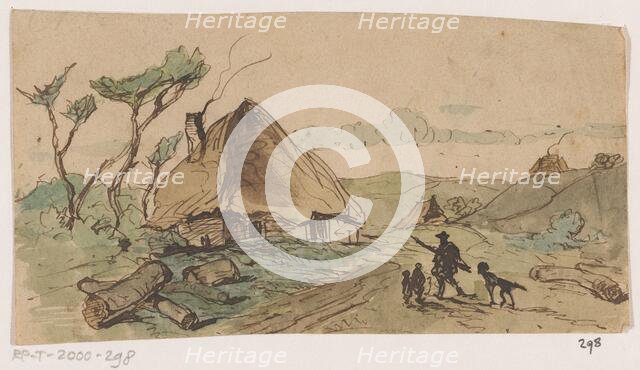 Hunter between houses, 1840-1880. Creator: Johannes Tavenraat.