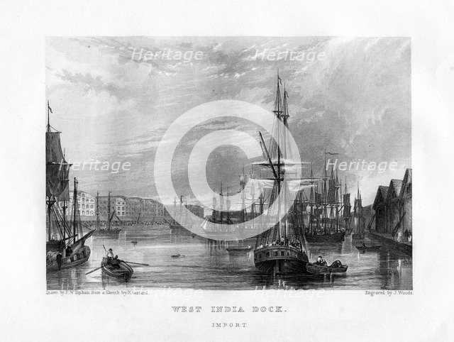 West India Dock, London, 19th century.Artist: J Woods