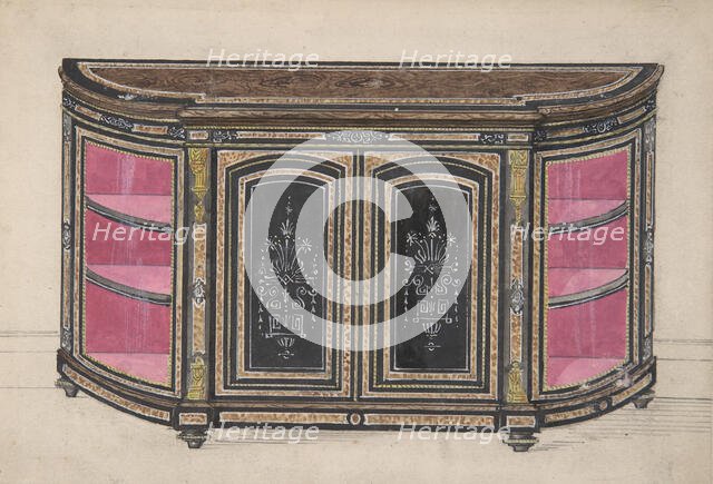 Cabinet Design with Black Doors and Red Interior, 19th century. Creator: Anon.