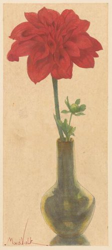Glass vase with red Dahlia, 1867-1935. Creator: Maurits Willem van der Valk.
