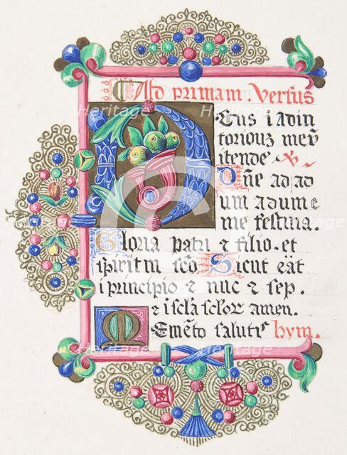 Illuminated Letter "D" within a Decorated Border, 1830-62. Creator: Freeman Gage Delamotte.
