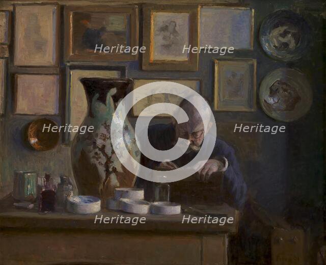 The architect Thorvald Bindesboll in his study, 1891. Creator: Ludvig Find.