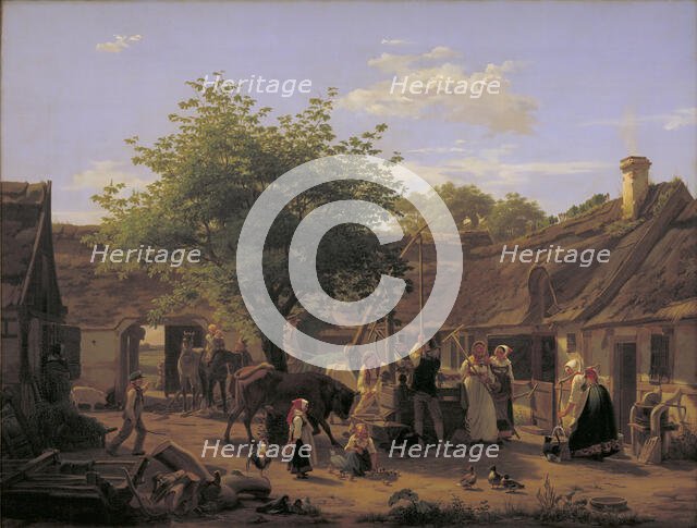 Daily life on a Zealand farm, noon, 1852. Creator: Peter Julius Larsen.