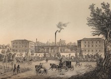 New Mint, Madrid, Colón square, engraving, 1870.