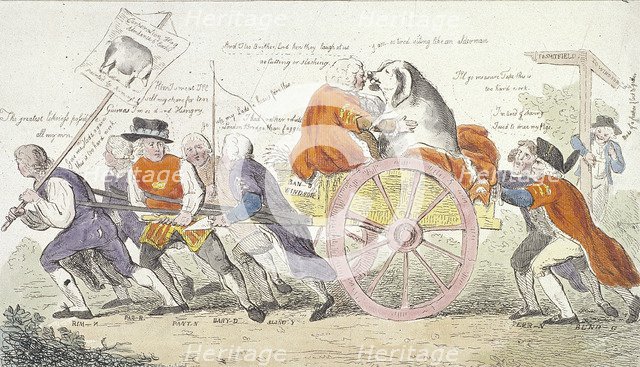 'The Corporation hog's journey to Smithfield in stile or aldermen turned pig show men., 1790. Artist: Isaac Cruikshank