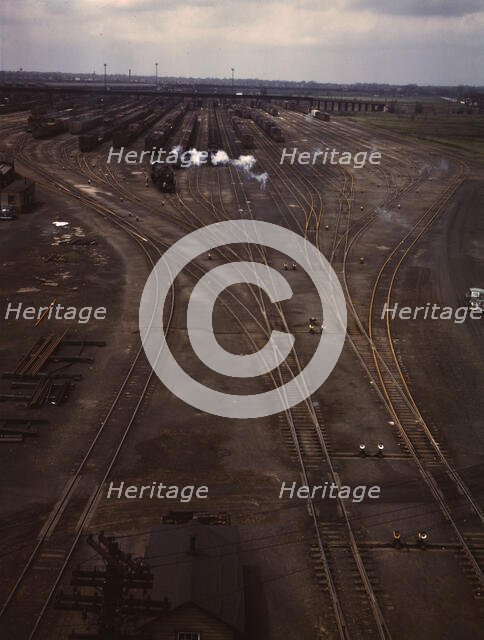 General view of one of the departure yards at C & NW RR's Proviso yard, Chicago, Ill., 1943. Creator: Jack Delano.