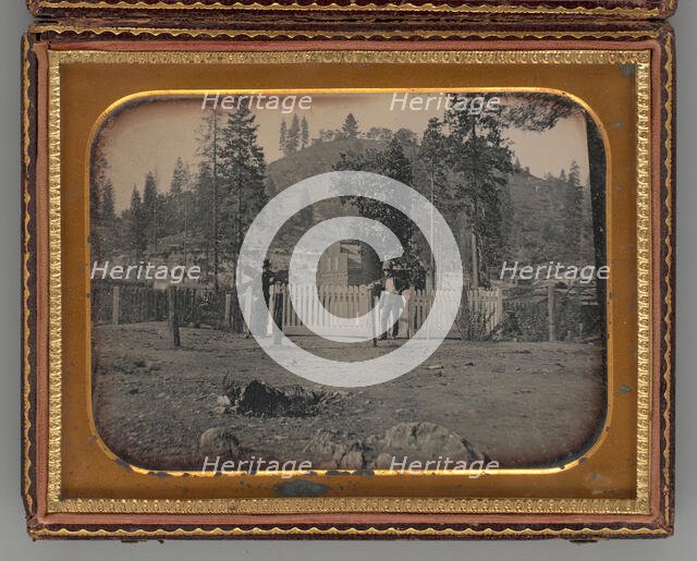 Untitled (Two Men Wearing Top Hats, Leaning on a White Picket Fence), 1853. Creator: William J. Shew.