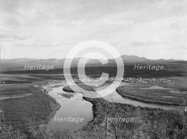 View of town, mountains and streams, between c1900 and c1930. Creator: Unknown.