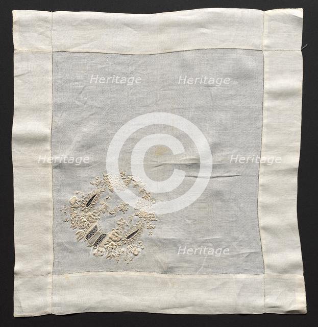 Embroidered Linen Handkerchief, 19th century. Creator: Unknown.