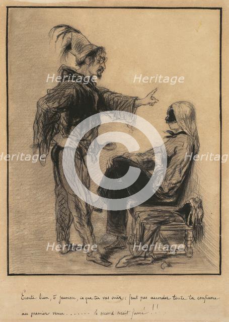 Study for a Scene from "Carnaval", c. 1847. Creator: Paul Gavarni (French, 1804-1866).