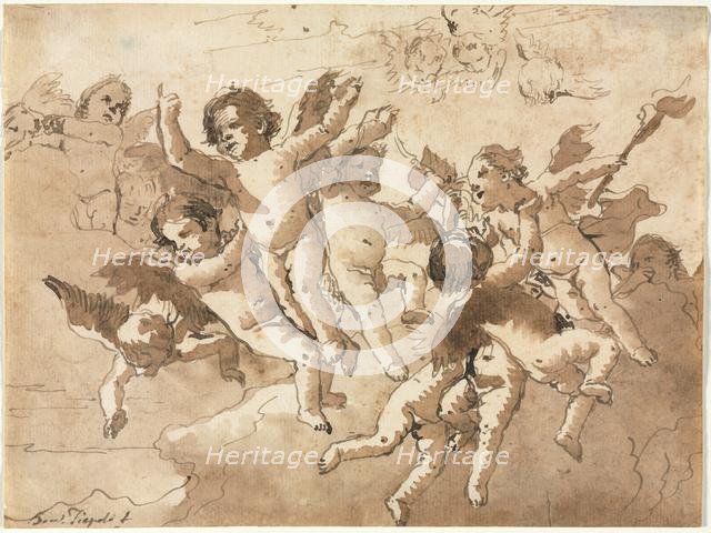 Cupid in the Clouds with Attendant Cherubs, 1757 or after. Creator: Giovanni Domenico Tiepolo (Italian, 1727-1804).