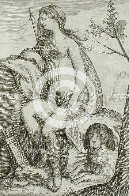 Nymph and Large Dog, between 1607 and 1610. Creator: Jacob Matham.