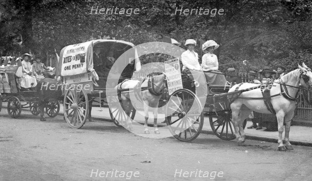 'Press Carts' delivering Votes for Women in central London, July 1911. Artist: Unknown