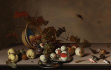 Fruit still life with wicker basket, mussels and butterfly, First Half of 17th cen. Creator: Ast, Balthasar, van der (1593/4-1657).