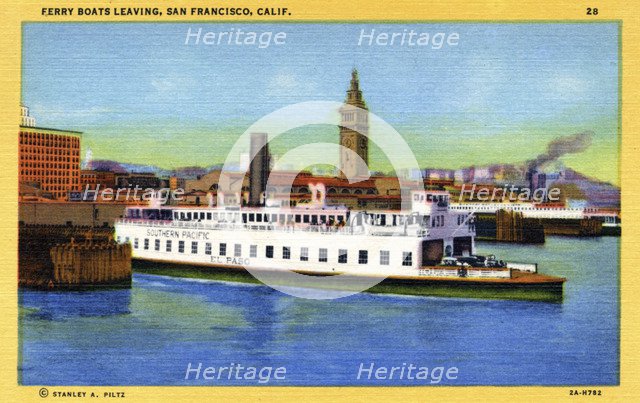 Ferry boats leaving San Francisco, California, USA, 1932. Artist: Unknown
