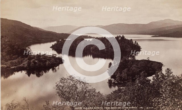 Ellen's Isle from above the Silver Strand, Loch Katrine, between 1870 and 1880. Creator: George Washington Wilson.