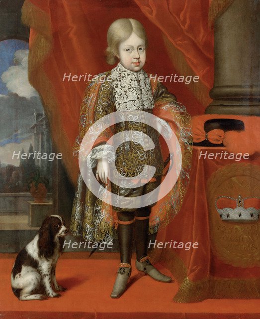 The future emperor Joseph I (1678-1711) at the age of six with a dog, 1684, 1684. Artist: Block, Benjamin von (1631-1690)