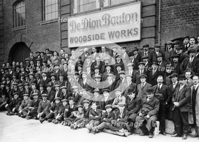 Workers outside the British De Dion Bouton works, early 1920s. Artist: Unknown