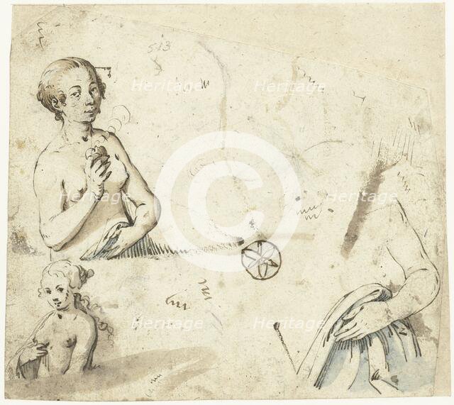 Study sheet with a few female semi -figures, 1617-1619. Creator: Gerard ter Borch I.