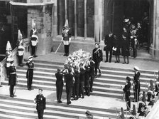 Members of the Royal family watch the Duke of Gloucester's coffin borne from St George's Chapel, 197 Creator: Unknown.