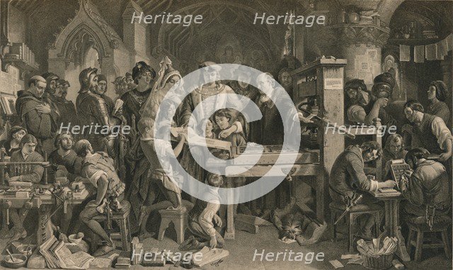 Caxton showing the first specimen of his printing to King Edward IV at Westminster, c1477 (1905). Artist: Unknown.