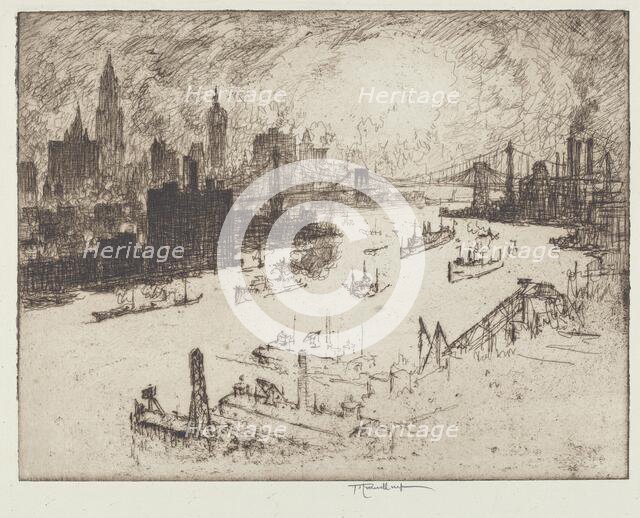 Sunset, from Williamsburg Bridge, 1915. Creator: Joseph Pennell.