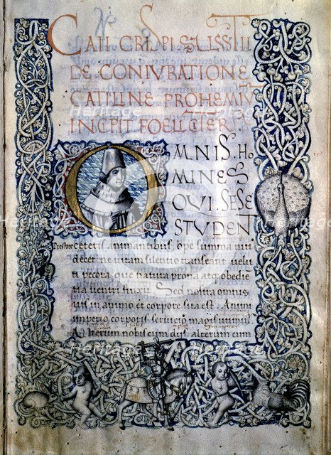 The conspiracy of Catiline, by Gaius Salustio Crispus, illuminated cover in a 15th century codex,…