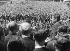 President John F. Kennedy (1917-1963) giving a speech outside Bonn town hall, Bonn, Germany, 1963. Artist: Unknown