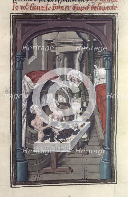 The baths of Sergius Orata. Miniature from Valerius Maximus, 15th century. Creator: Anonymous master.