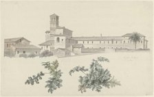 The Basilica of Santi Giovanni e Paolo in Rome, with Two Studies of Plants, c.1809-c.1812. Creator: Josephus Augustus Knip.
