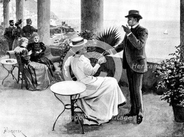 Adam Johnstone's Son: "Thank you - dear," she said as he gave her the fan, 1895. Creator: George Meisenbach.