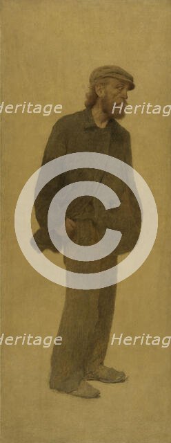 La Bouchée de pain : homme de trois-quarts coiffé d'une casquette, mains dans les poches, c.1904. Creator: Fernand Pelez.