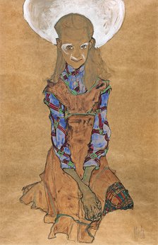 Seated Girl (Poldi Lodzinsky), c. 1910. Artist: Schiele, Egon (1890–1918)