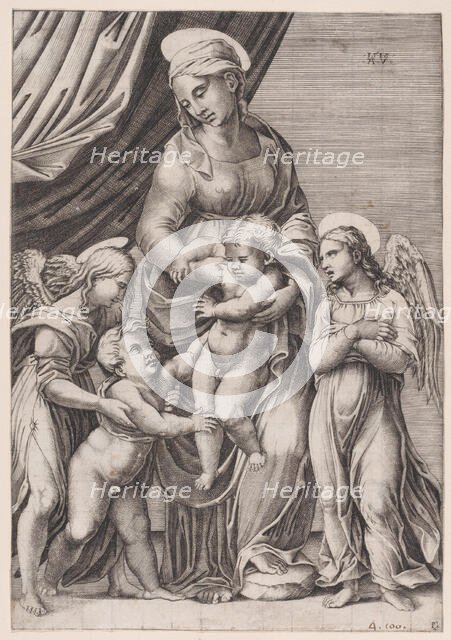 The Virgin, the Infant Christ, Infant Saint John, and Two Angels, dated 1516. Creator: Agostino Veneziano.