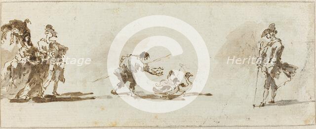 An Elegant Couple, a Gooseboy, and a Gentleman [recto], c. 1780. Creator: Francesco Guardi.