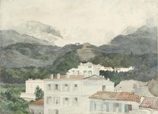 Country houses at the foot of the mountains, high mountains in the distance, La Turbie, 1875. Creator: Jules-Ferdinand Jacquemart.