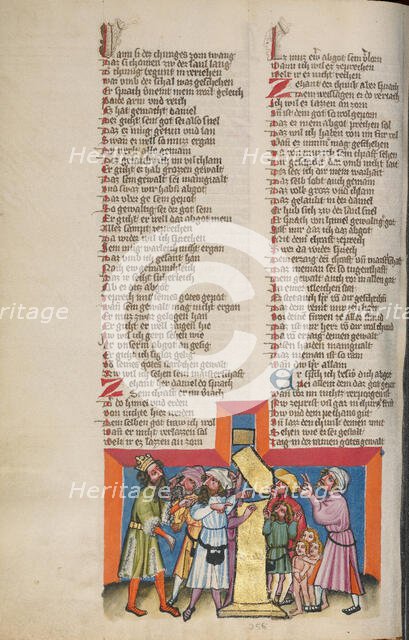 Nebuchadnezzar before the Destroyed Statue; Weltchronik, about 1400-1410. Creator: Unknown.